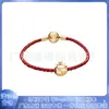 Pandora S925 Cobre Blanco Chapado en Plata Cuerda de Mano Tejida de Cuero Rojo Serie de Año Nuevo Pulsera Gato de la Suerte