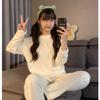 240g Pijama Derong Outono e Inverno Coreano Cor Pura Ins Simples Preguiçoso Casual Usável Quente Gola Redonda Roupa de Casa