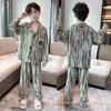Pijama infantil para outono e inverno, imitação de algodão, de manga comprida, para meninos mais velhos, novo modelo 2026, roupa de casa para adolescentes e meninos, estilo outono