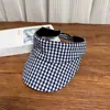 Sombrero Visera de Cuadros Retro Japonés para Mujer, Versátil Transpirable de Ala Ancha para Protección Solar al Aire Libre en Verano, Sombrero tipo Diadema de Moda