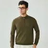 Suéter de malha masculino quente com meio zíper, lã pura, outono e inverno, fio Yangzi de 16 contagens finamente fiado