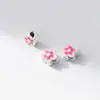 Plata Pura 999 Resina Flor de Durazno Flor de Cinco Pétalos Separadores 10mm Pulsera Cuentas Sueltas DIY Materiales para Ensartar Hechos a Mano Accesorios Q0530