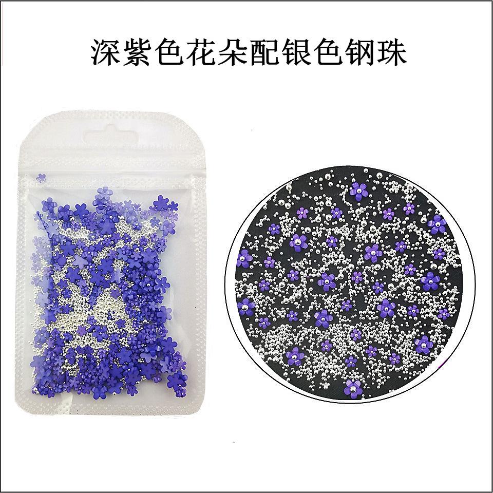 深紫花朵配银色钢珠