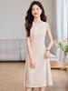 Vestido chaleco verde sin mangas con cuello redondo y largo medio para mujer, verano, elegante, corte slim, casual, a la moda, verano, para ir al trabajo