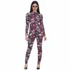 Body Estampado de Esqueleto Europeu e Americano para Halloween Feminino Manga Longa Slim Fit Collant Fantasia para Baile de Máscaras Performance de Palco