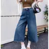 Jeans Cropped Novo Estilo Retrô Americano de Verão para Mulheres, Caimento Solto, Calças de Comprimento Médio Emagrecedoras para Figuras Baixas, Shorts de Perna Larga
