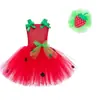 Vestido Europeo y Americano Nuevo de Fresa con Lazo Vestido de Princesa Halloween Niña Malla Roja con Lentejuelas Vestido Abullonado