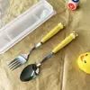 Estilo Ins Acero Inoxidable de Alto Valor Vajilla Cuchara Palillos Juego Regalo Lindo Niños Portátil Cuchillo, Tenedor y Cuchara Juego