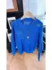 Suéter de punto hueco azul para hombre y mujer, nuevo estilo primavera y otoño, ajuste holgado casual, cuello redondo, suéter fino protector solar