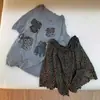 Pijama corto de manga corta con estampado de leopardo en color gris oscuro de algodón imitación, directo de fábrica, nueva ropa de casa de talla grande, exclusivamente para ventas transfronterizas