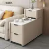 Sofá de Sala de Estar Moderno Minimalista Lujo Ligero Mesa Auxiliar Pequeña Uso Doméstico Minimalista Encimera de Roca Madera Maciza Enchufe Funcional Gabinete Lateral de Sofá