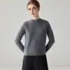 Suéter de cashmere 100% puro estilo simples para mulheres, gola redonda, pulôver para outono e inverno, manga longa, camada base de tricô macia e confortável, corte solto
