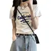 Camiseta Blanca con Estampado de Letras de Manga Corta para Mujer, Nueva Colección Verano 2026 Elegante Ajustada Corta Versátil Moderna