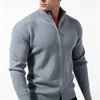 Suéter de Punto con Cuello Alto y Cremallera Estilo Europeo y Americano para Hombre 2026 Otoño Invierno Textura de Punto Grueso Ajuste Delgado Cárdigan de Punto Chaqueta Casual Engrosada para Hombre