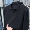 Camisa polo de alta calidad con capa de aire para hombre, colección otoño 2026, camiseta casual de manga larga de color liso con cuello camisero para hombre