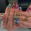 Feitas sob medida, best-sellers transfronteiriços, arte retrô, com padrão de diamante colorido, cor contrastante, formato amêndoa, 30 pontas de unha para nail art e uso