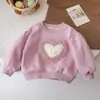 Moletom Infantil Unissex de Manga Longa com Coração 3D, Versátil para Primavera/Outono, Novo, Soltinho, Gola Redonda, Roupa Infantil, Top Doce