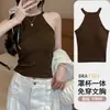 Camisola estilo chica picante estilo americano con cuello halter y almohadillas en el pecho para mujer, adecuada para el verano, se puede usar por fuera o como capa interior, top delgado sin espalda y sin mangas