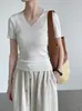 Taoguan Simples Gola V Ajustado Valorizador Manga Curta Malha Top para Mulheres Textura Sedosa Fino Pequeno Cardigã Top YL781