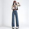 Jeans de Tiro Alto Forrados de Polar para Mujer, Estilo Grueso de Invierno, Pantalones de Pierna Recta Sueltos de Pierna Ancha Adelgazantes de Longitud Completa para Mujer, Diseño de Doble Botón