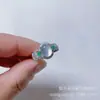 Anel de Ágata Verde Calcedônia Zircônia para Mulheres, Estilo Leve de Luxo de Alta Qualidade, Anel de Banda Lisa para Mulheres, Anel de Dedo Mínimo Ajustável, Anel de Dedo Indicador