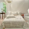 Capa de Cama Estilo Coreano em Renda Lyocell Tencel Conjunto de Três Peças, Conjunto de Colcha de Quatro Peças, Lençol de Algodão Bordado Acolchoado, Estilo para Todas as Estações