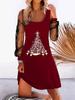 2023 Amazon Aliexpress Transfronterizo Nuevo Vestido de Moda con Estampado de Árbol de Navidad y Empalme de Malla Ropa de Mujer