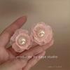 Aretes de Flor de Gasa Blanca Atmosphere Aretes para Mujer Retro Cara Redonda Dulce Nuevas Explosiones Aretes para Cara Cuadrada Redonda