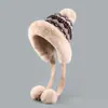 Sombrero de Felpa Jacquard Estilo Étnico Japonés para Mujer, Sombrero Lei Feng con Forro de Lana para Otoño e Invierno, Sombrero de Esquí para Viaje, Gorro de Punto para Proteger los Oídos