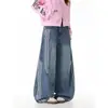 Jeans de calle retro americano lavados, deconstruidos, con dobladillo curvo para mujer, con tres rayas y diseño de pierna ancha tipo patchwork