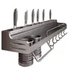 Estante de Almacenamiento para Cocina Montado en la Pared Multifuncional para Condimentos, Palillos y Cuchillos, Estante de Almacenamiento para el Hogar sin Taladro