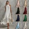 Vestido de playa blanco sin mangas con volantes de longitud media, moda casual elegante vintage europea y americana transfronteriza para mujer