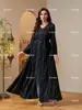 Vestido estilo europeu plissado texturizado, cardigã longo, bordado pesado, decote V, manga sino, robe longo solto, atacado