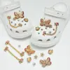 Compatible con Crocs Cadena Dorada con Purpurina Lujo Ligero Pedrería Accesorios DIY Flores para Zapatos Decoración de Girasol Hebillas para Zapatos Mayoreo