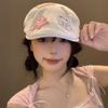 Gorra de Visera Estilo Japonés Gato Lindo para Mujer Y2K Versátil Adelgazante Facial Boina Retro Circunferencia de Cabeza Grande Gorra de Pintor Moderna