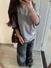 Camiseta de manga corta a rayas con diseño retro americano para mujer, nuevo estilo verano 2026, top versátil casual holgado de cuello redondo