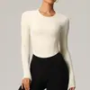 Tops de manga longa para yoga estilo europeu e americano para mulheres, de secagem rápida, respiráveis e com design de cintura ajustada, adequados para fitness, Pilates, corrida e outros esportes