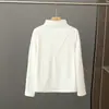 Camisa de manga comprida feminina com gola alta e costura em V invertido, veludo espesso, estilo western, para outono e inverno, combina com tudo, nova, preta
