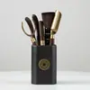 Juego de Té de Gres Accesorios Madera Maciza de Ébano Ceremonia del Té Seis Caballeros Juego Juego de Herramientas para Preparar Té Porta Té Cucharita de Té Aguja de Té
