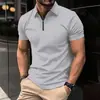 Comercio Exterior Verano Hombre Venta Caliente Nuevo Simple Manga Corta Polo Estampado 3D Color Sólido Casual Cremallera Camisa Polo