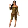 D9081 roupas femininas transfronteiriças Amazon wish quente europeu e americano feminino sexy gola de uma palavra macacão dourado e prateado