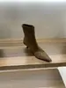 Botines de tacón alto, punta fina, gamuza, color caqui, corte ajustado, zapatos de mujer, nueva colección de otoño 2026, botines cortos estilo coreano
