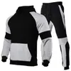 Nuevo producto transfronterizo para otoño e invierno: conjunto de sudadera con capucha de panel múltiple para hombre con forro de polar y hombros caídos, atuendo deportivo de moda