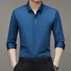 Nueva Camisa de Manga Larga de Negocios para Hombre Primavera 2025 Lujo Ligero Alta Gama Camisa sin Costuras Color Sólido Ropa Interior Lista para Entrega