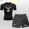 Anime Japonés Hombres Musculosos Shorts de Doble Capa Dos en Uno Ropa Ajustada Traje de Manga Corta Ropa Deportiva para Fitness al Aire Libre