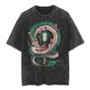Camiseta Holgada de Dibujos Animados Japoneses Regreso de Hechizo Oversize Retro Vintage Lavada Batik Estampada Directamente