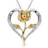 Colar Cruzado Desejo Moda Personalizada Zircônia Coração Flor Rosa Prata com Cravação de Diamante Rosa para Mulheres Estilo Europeu e Americano Cravação
