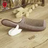 Venta caliente de fábrica y Estados Unidos en stock peine de madera de mango tallado de doble cara diente abierto cuidado de la raíz del cabello peine de melocotón natural al por mayor