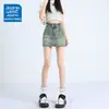 Falda Vaquera de Chica Hot Americana para Mujer Verano 2025 Cintura Alta Empalmada Ropa de Trabajo Falda Corta de Corte A
