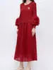 Moda Primavera y Verano Vestido Plisado 2025 Nuevo Transfronterizo Elegante Elegante Cuello Redondo Manga Larga Falda de Longitud Media Ropa de Mujer